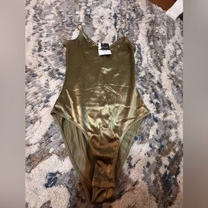 Topshop Gold Metallic Chemise Bodysuit.